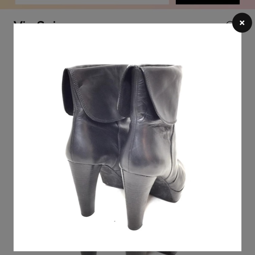 Via Spiga black leather mid calf fold over boots - Picture 4 of 8